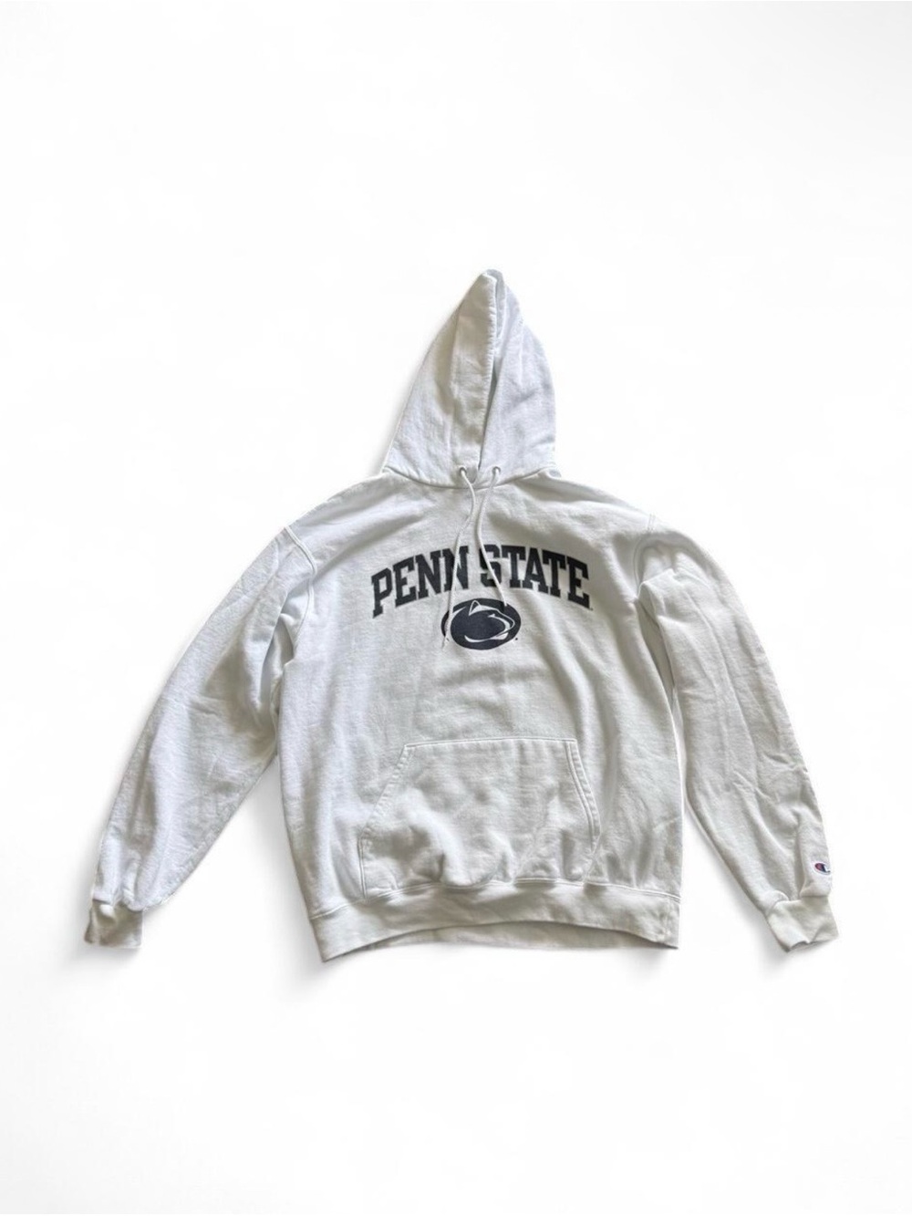 Champion White Penn State Hooded Sweatshirt with Navy Logo